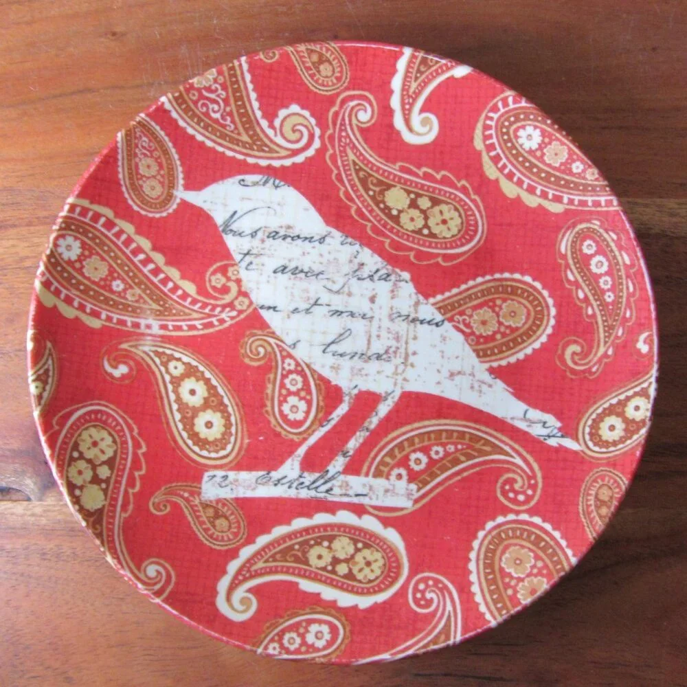 3 for $24 - pier 1 paisley bird red appetizer plate (W6357)